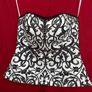 WH/BM Bustier top. White and black print.